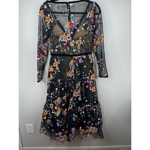 Mac Duggal 67499 Floral Lace & Sequin Long Sleeve Tulle Tea Length Dress 6 NWT - Picture 5 of 5